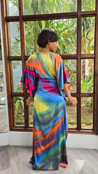 Hand Dyed Silk Stretch Charmeuse/Embellished Kaftan